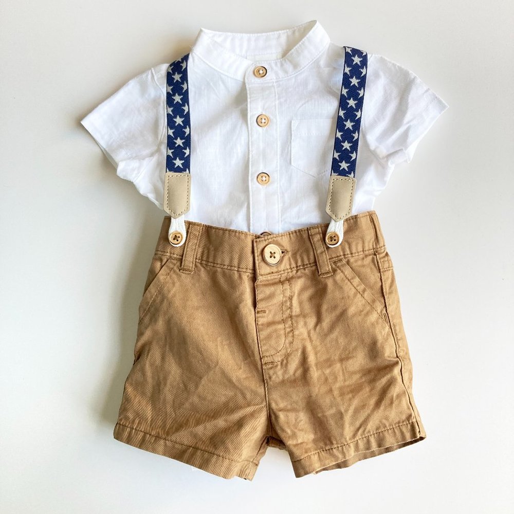 Cat & Jack Baby Boys' Star Suspender Top & Bottom Set, 0-3 Months